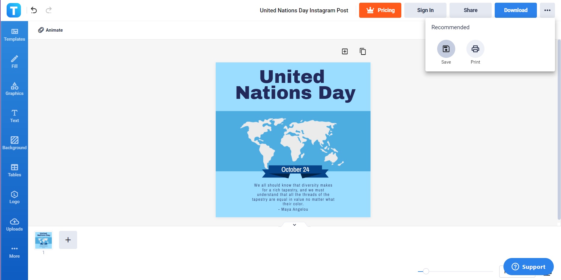 save and upload your united nations day instagram post