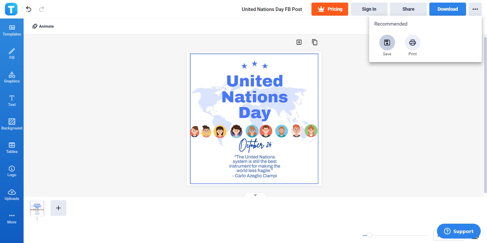 save and upload your united nations day post on facebook