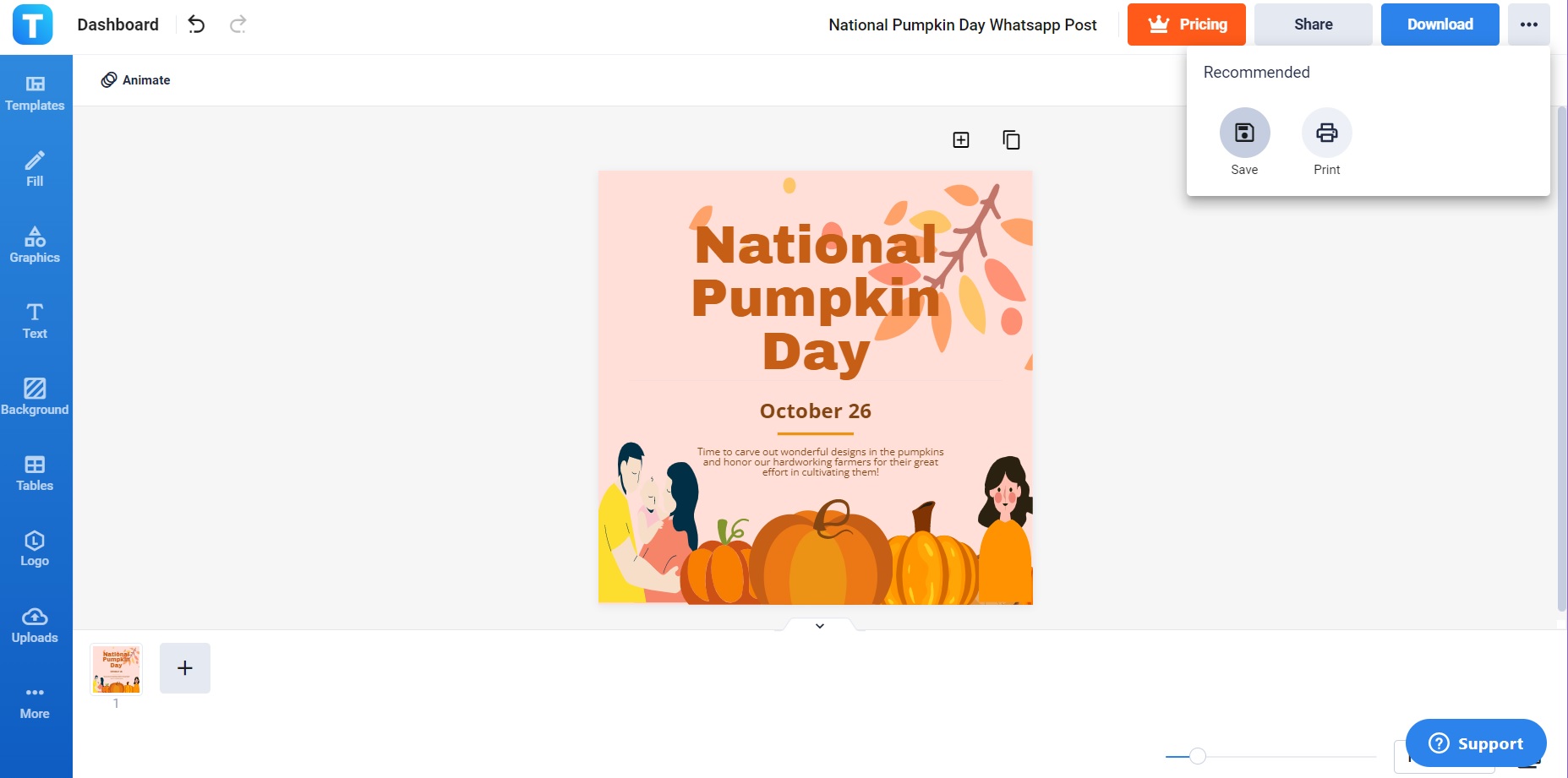 save and upload your new whatsapp post for national pumpkin day