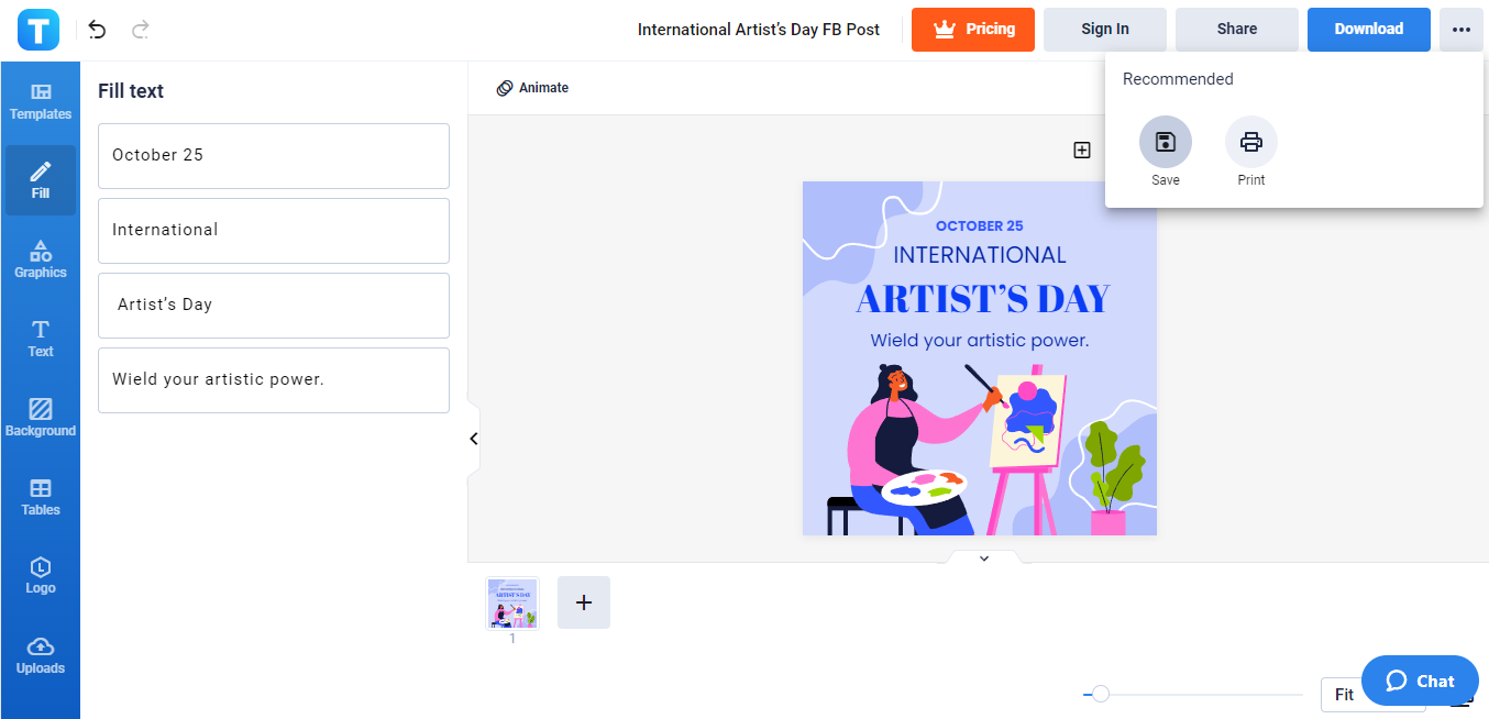 save your international artists day facebook post draft