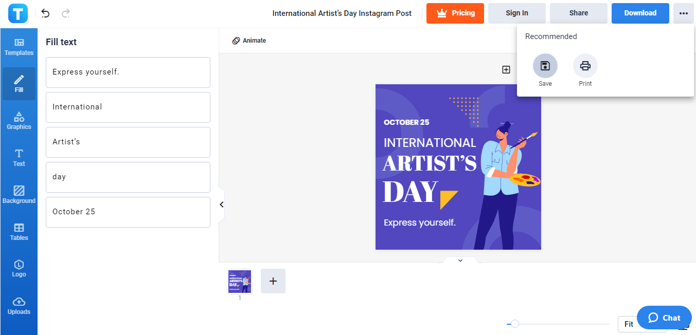 save your international artists day instagram post template