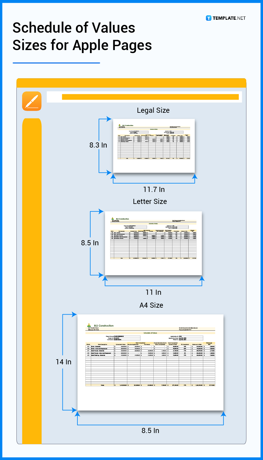 schedule of values sizes for apple pages