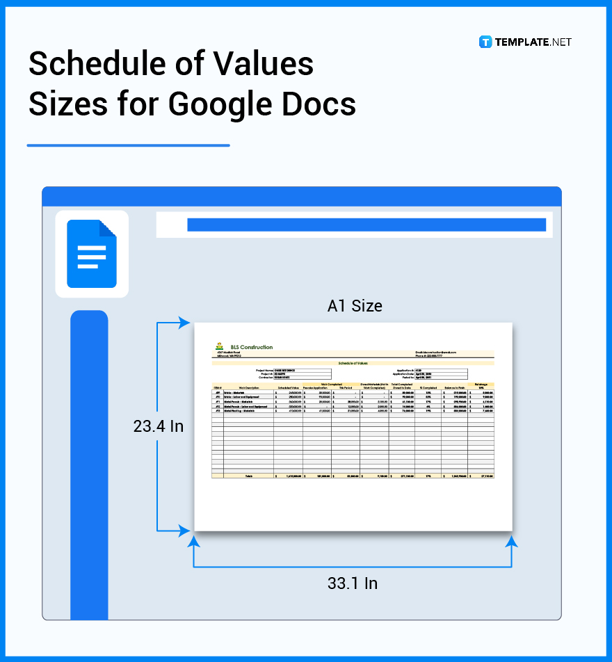 schedule of values sizes for google docs