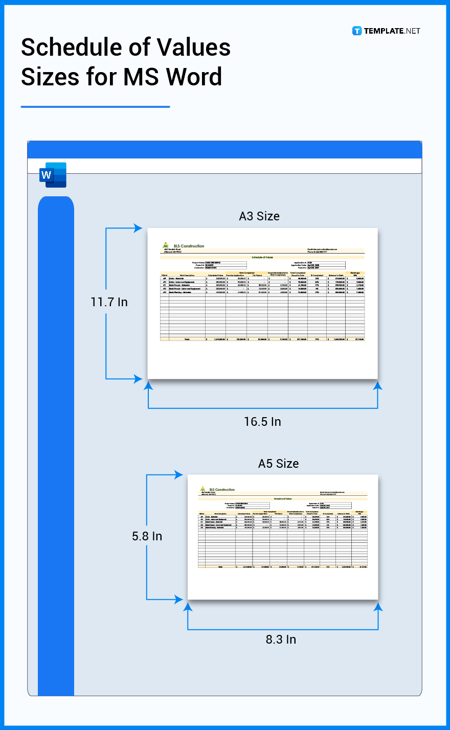schedule of values sizes for ms word
