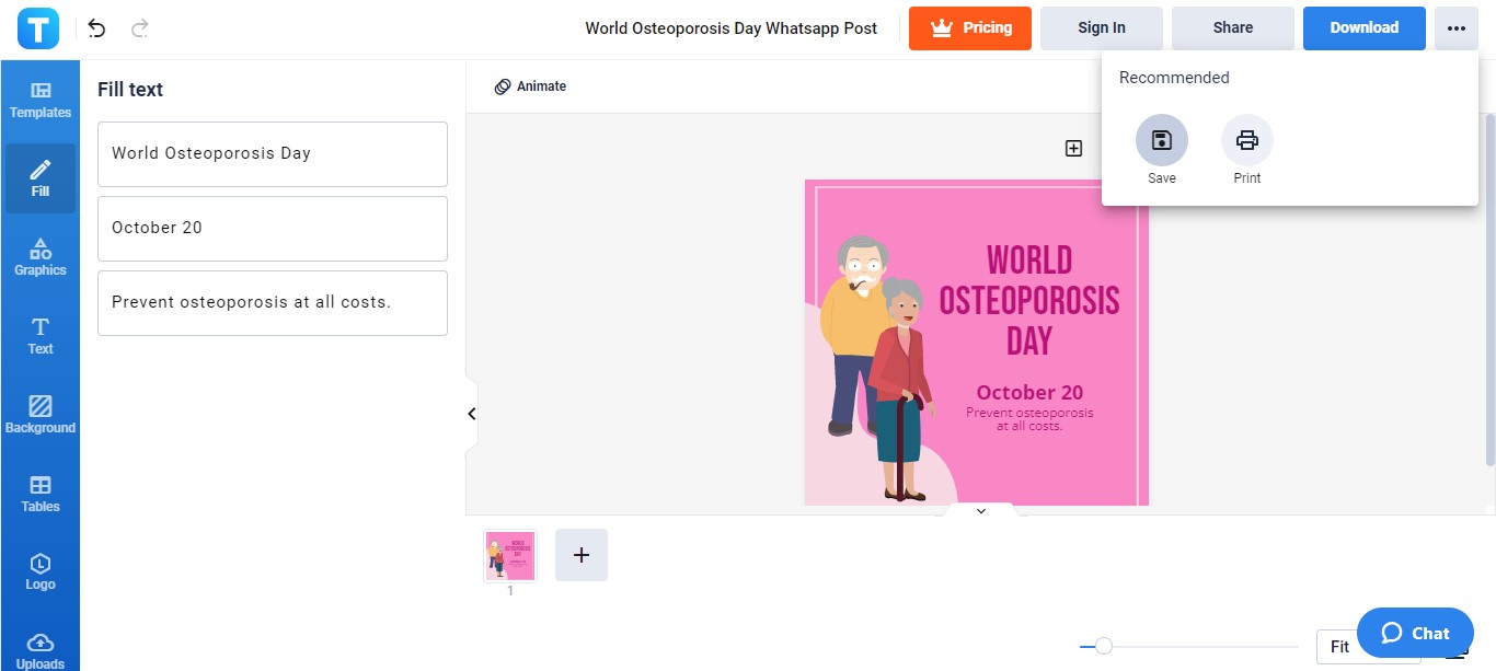 secure your customized osteoporosis day whatsapp post draft