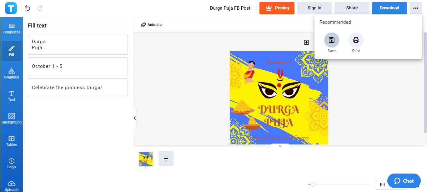 select save to keep a copy of your edited durga puja fb template