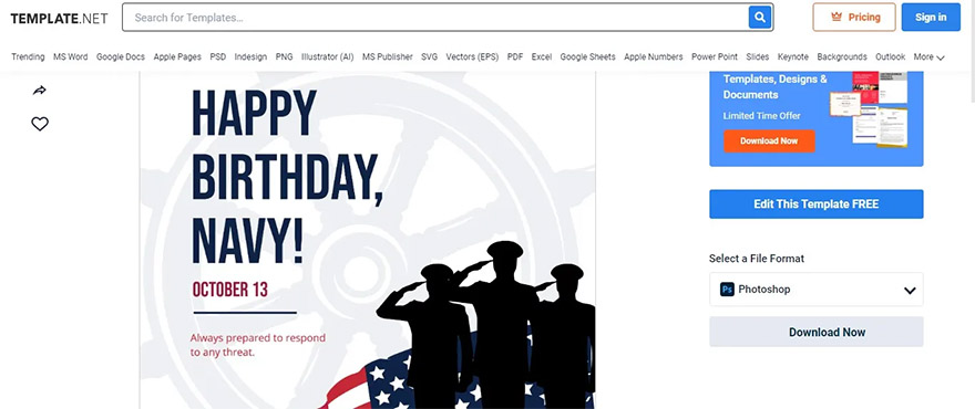 select a navy birthday facebook post template