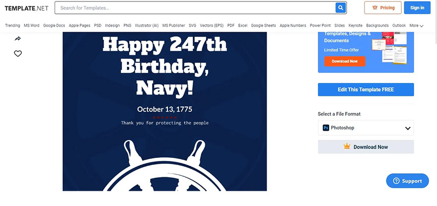 select a navy birthday instagram post template