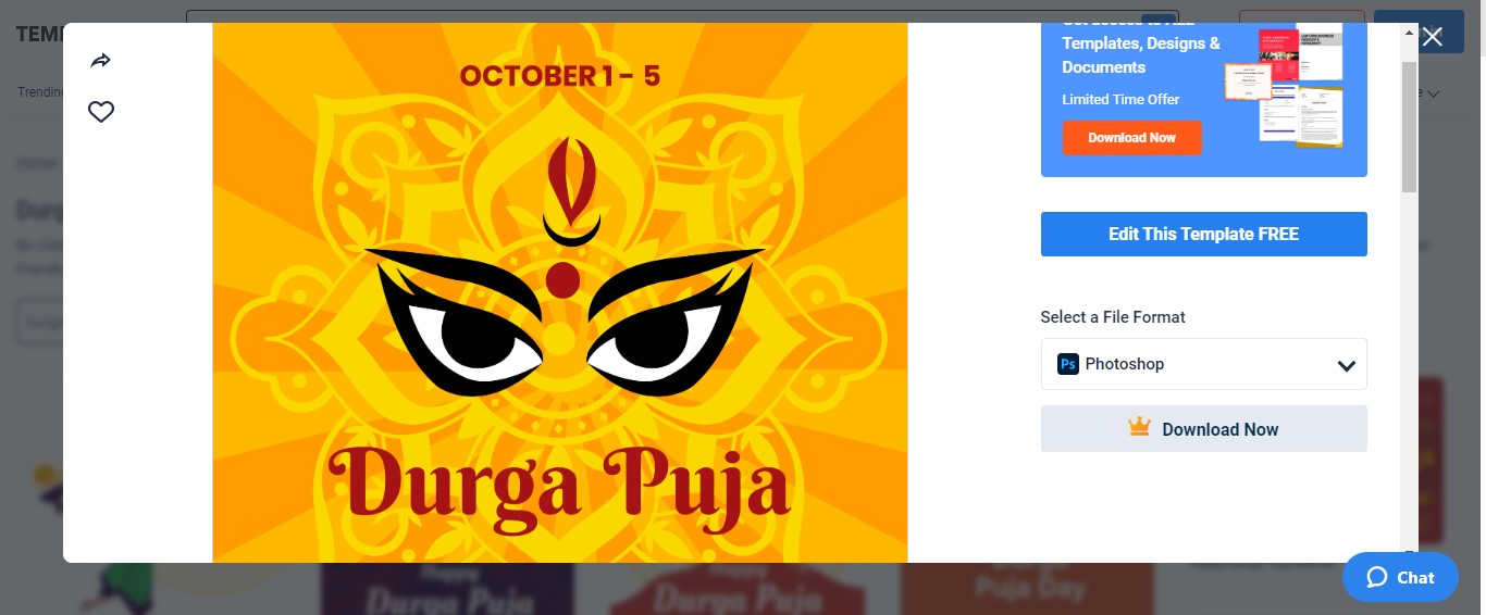 select and open the durga puja instagram post template