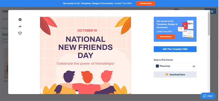 select the national new friends day instagram post template