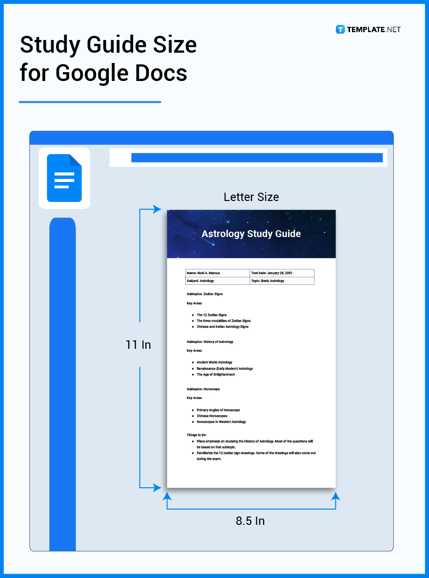 study guide size for google docs