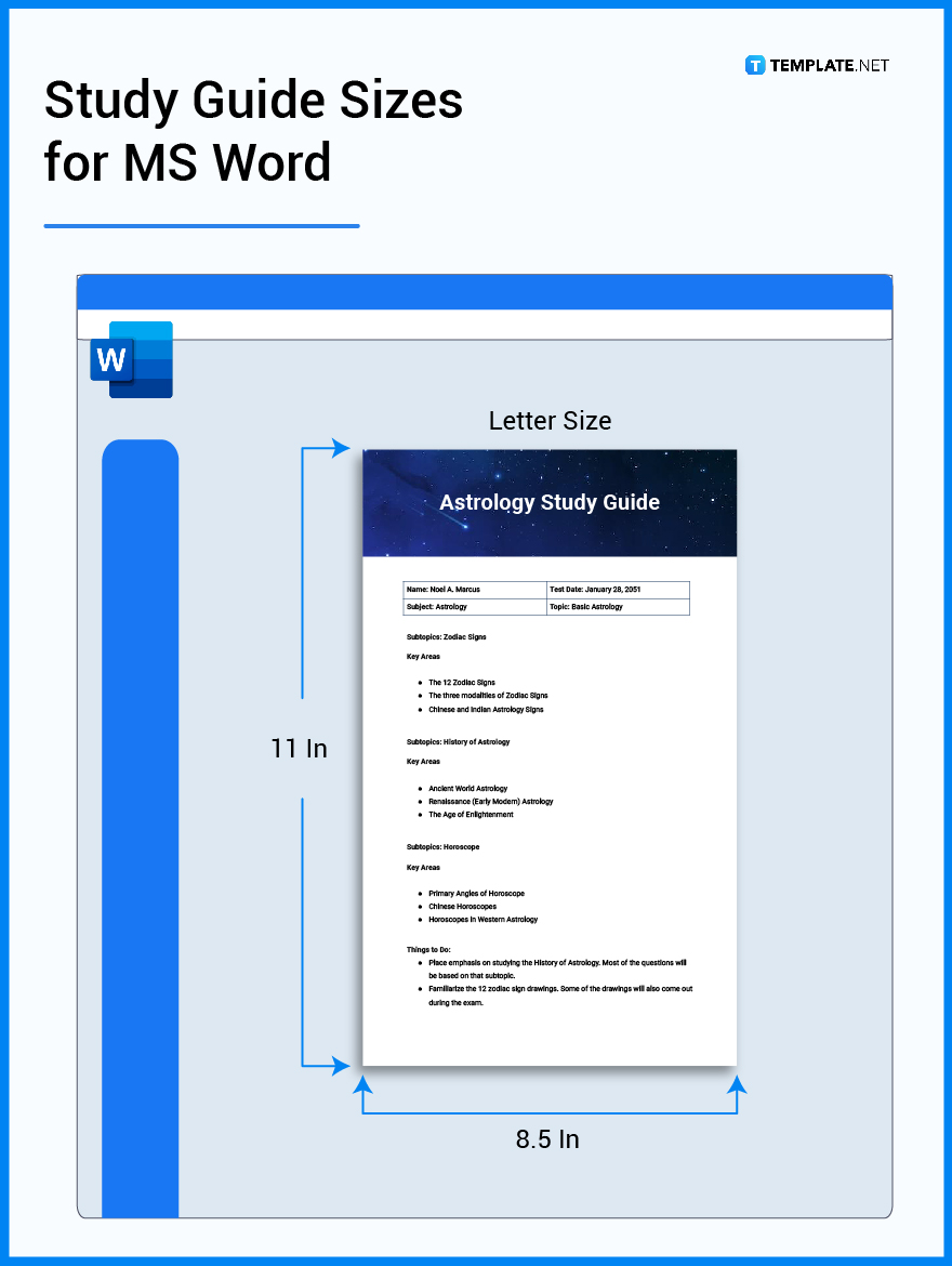 study guide sizes for ms word