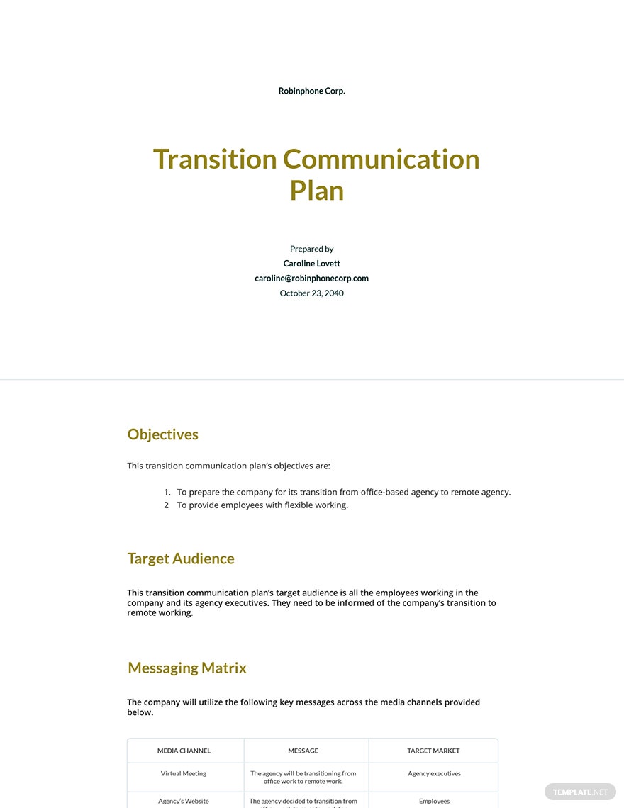 transition communication plan ideas and examples