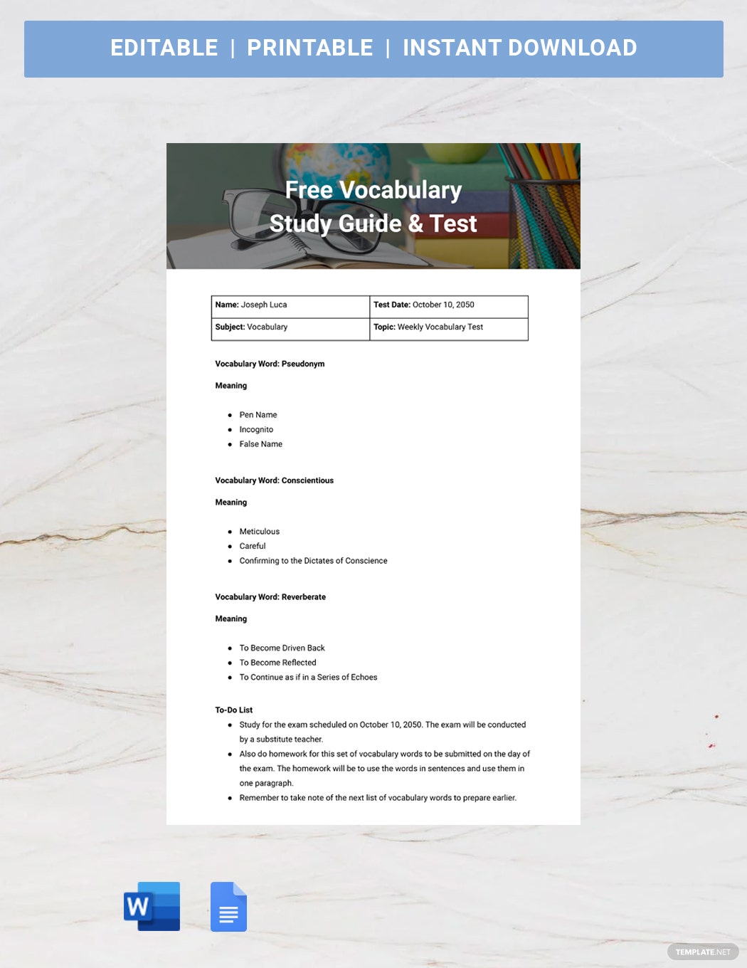 vocabulary study guide test ideas and examples