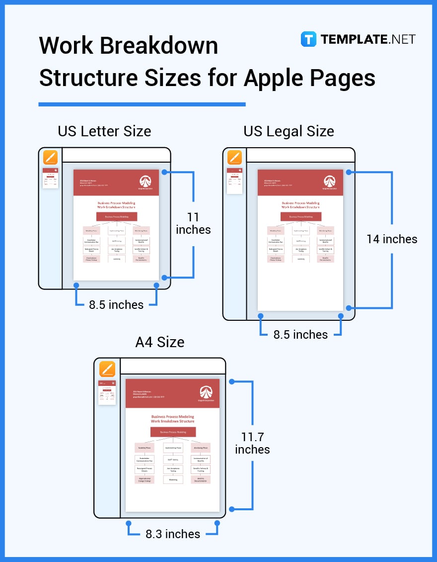 work breakdown structure sizes for apple pages
