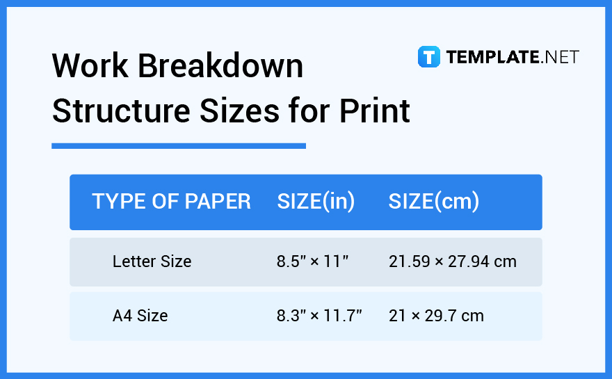 work breakdown structure sizes for print