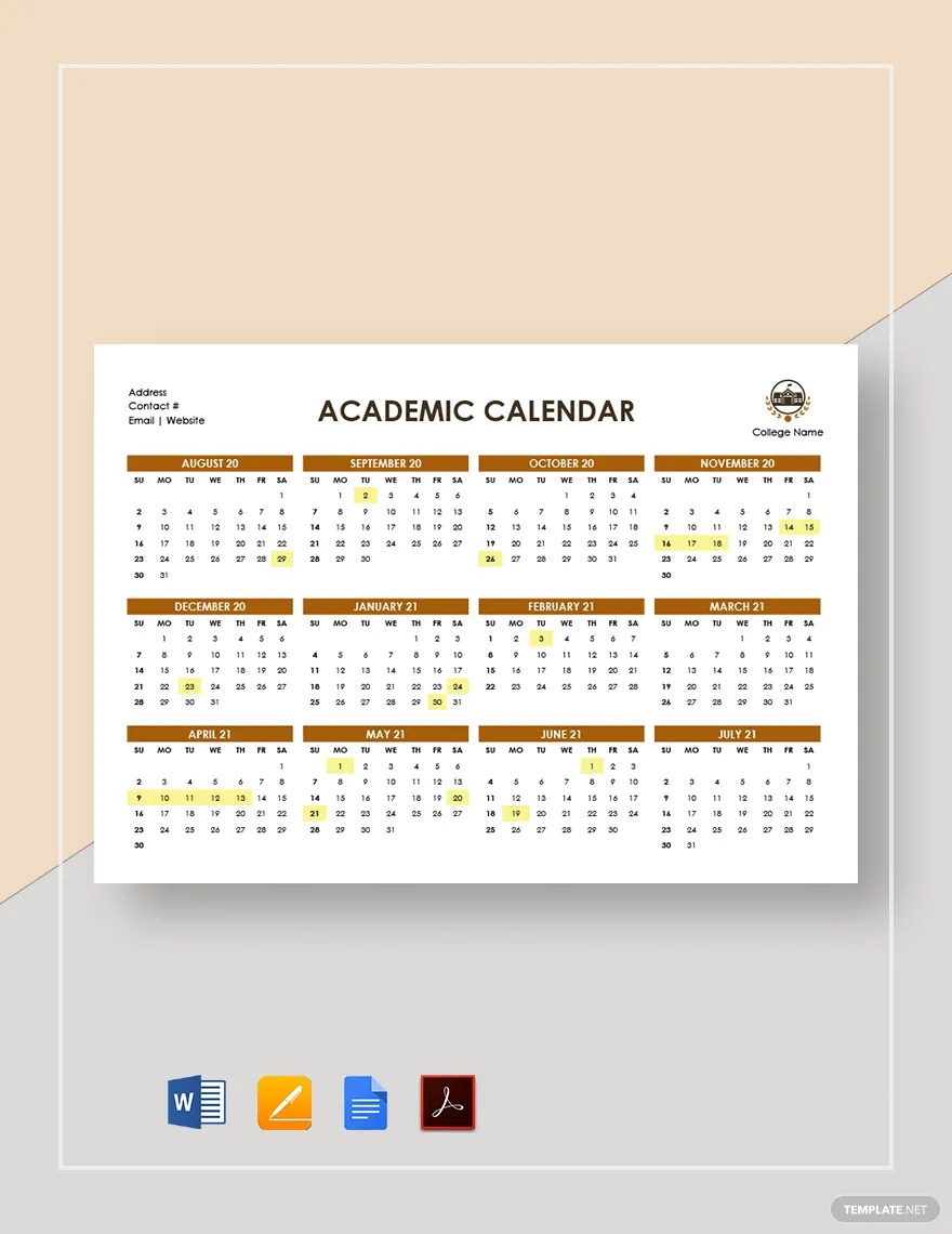 academic calendars