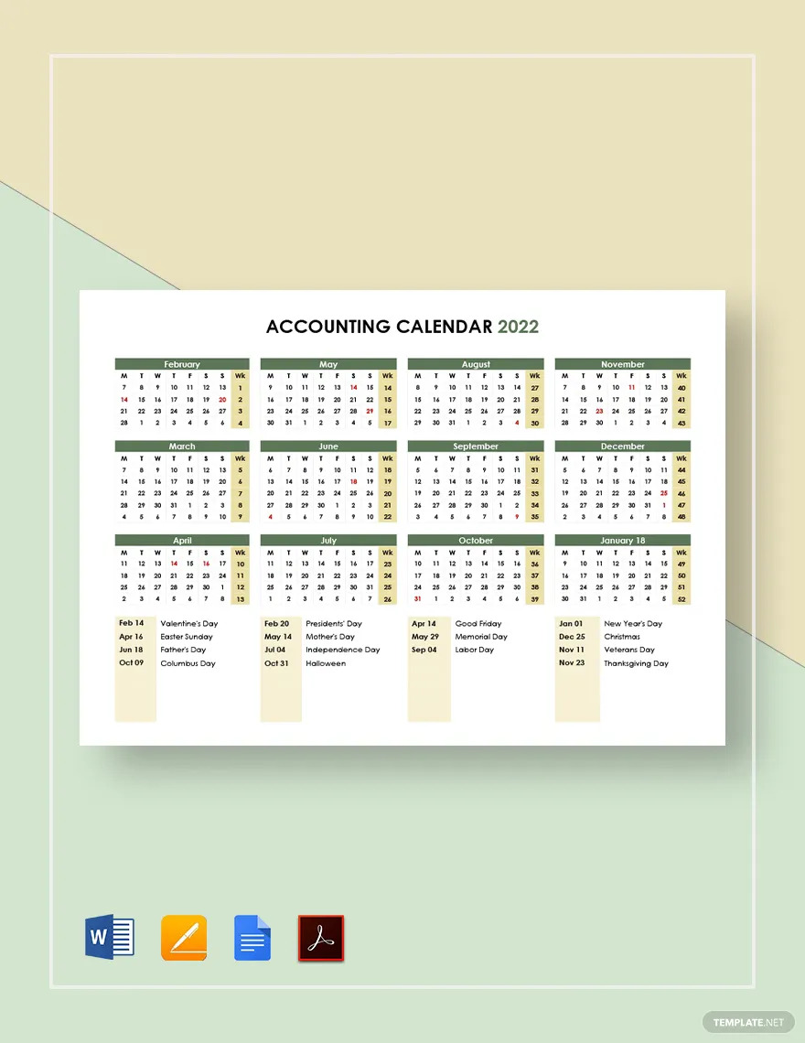 accounting calendar ideas and examples
