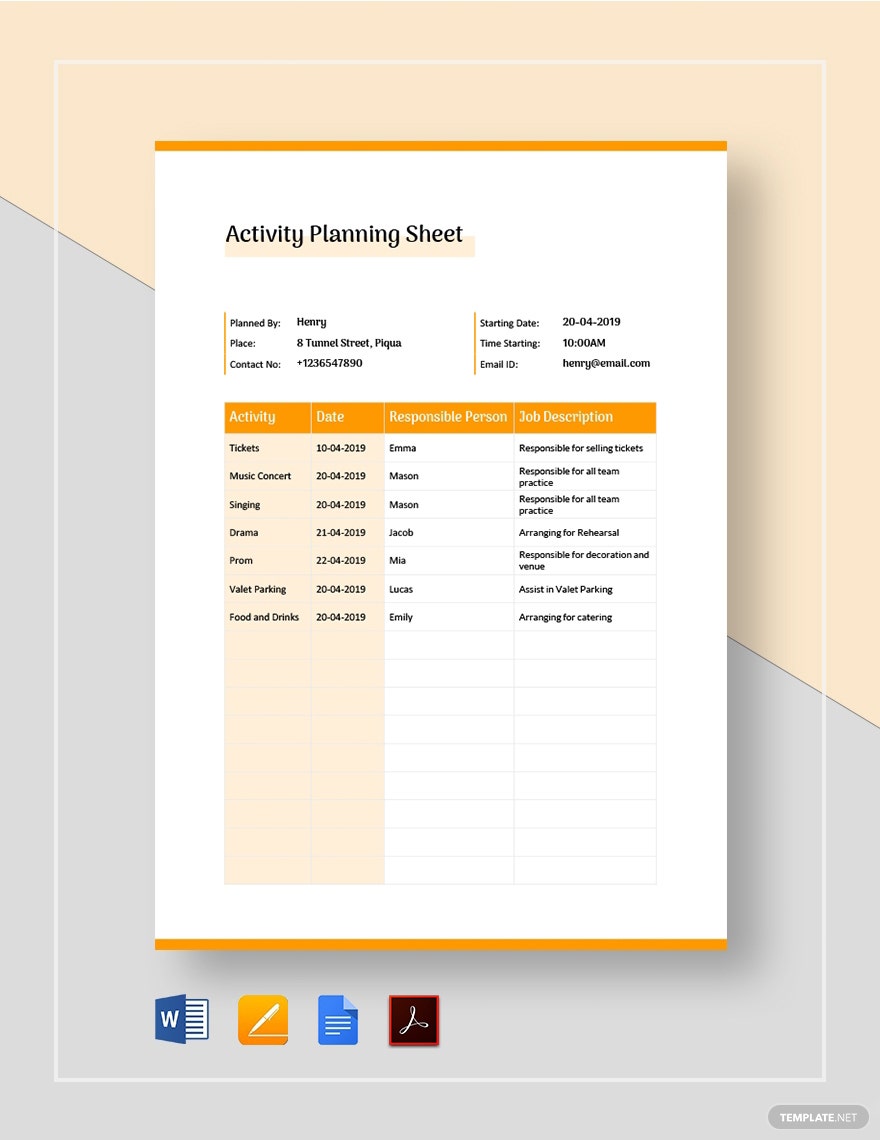 activity planning sheet ideas and examples