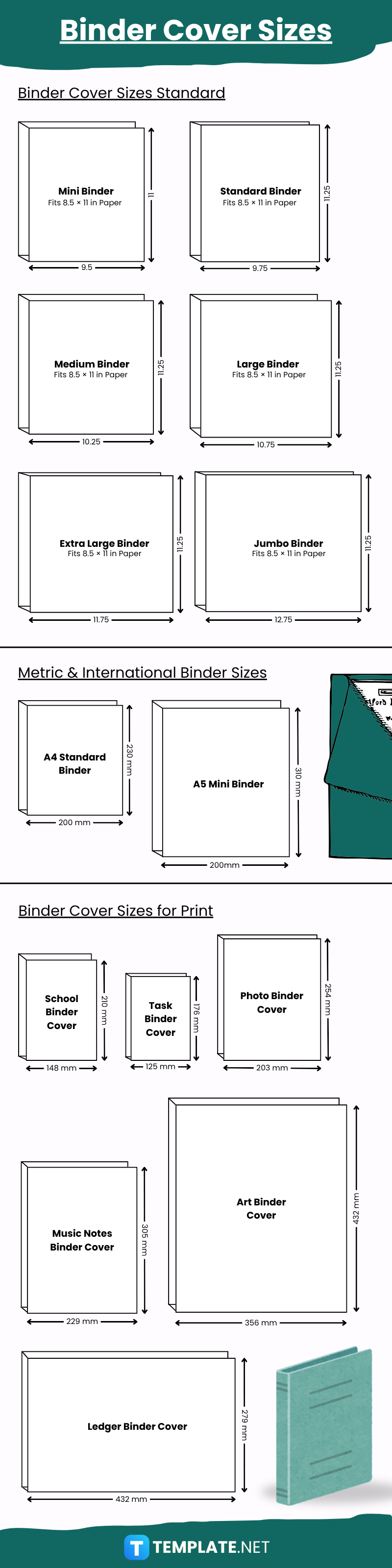 binder cover sizes