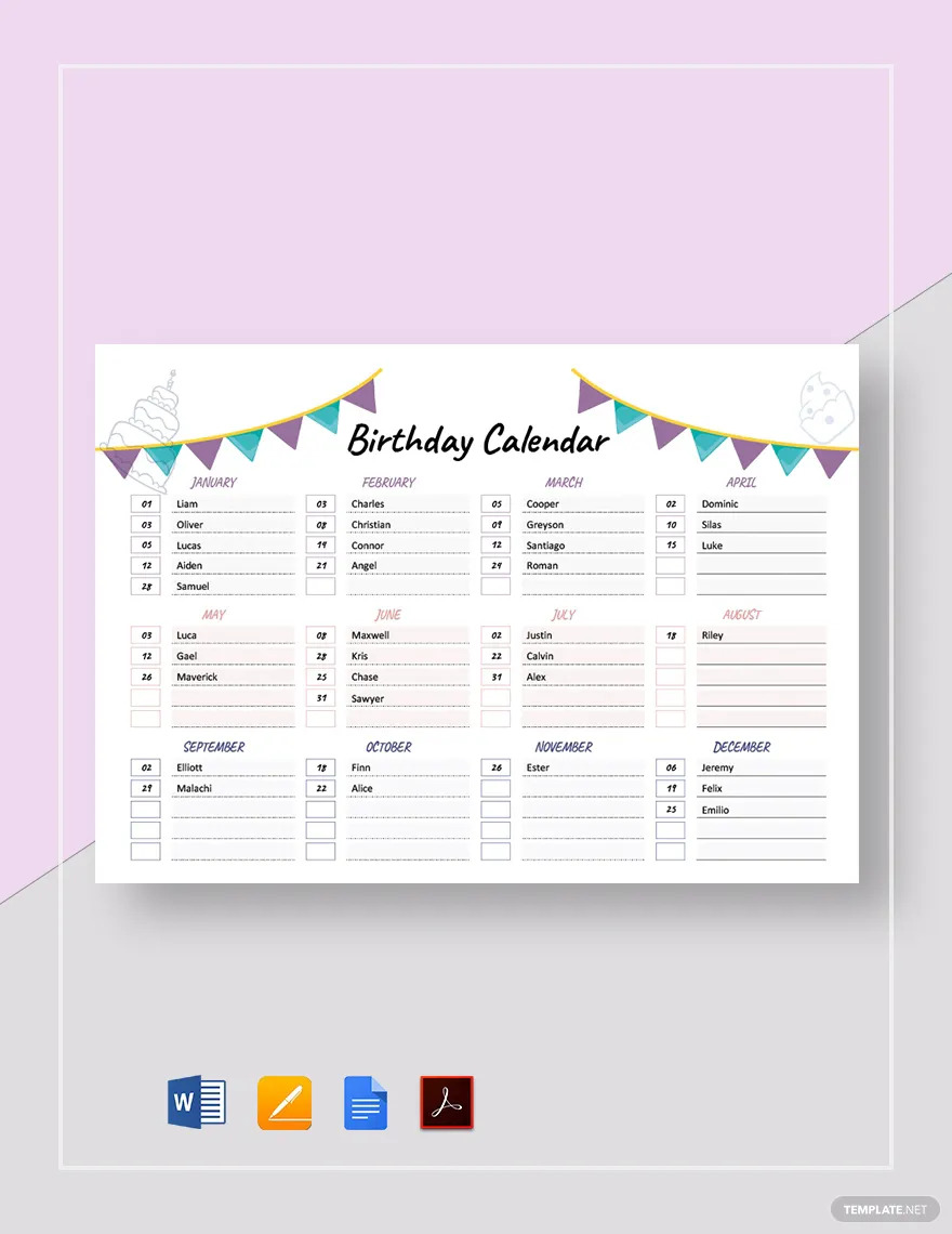 idées et exemples de calendrier d'anniversaire
