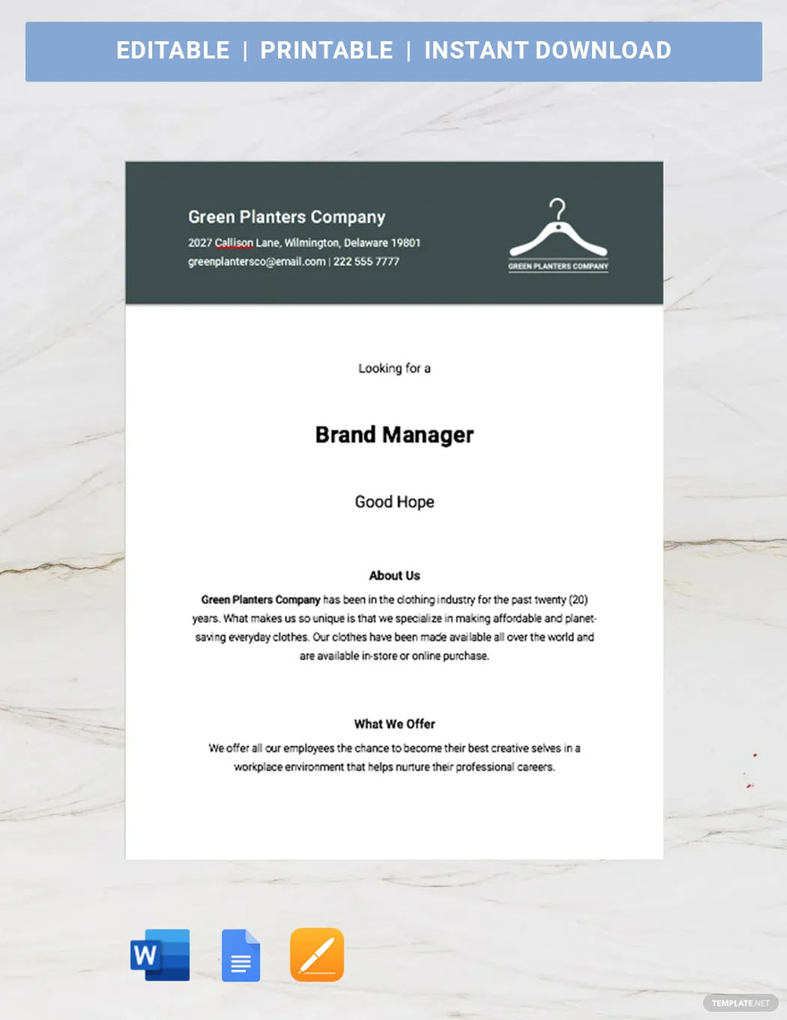 brand manager job advertisement template ideas and examples