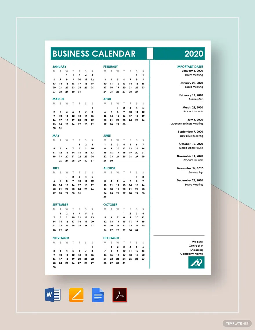 business calendar ideas and examples
