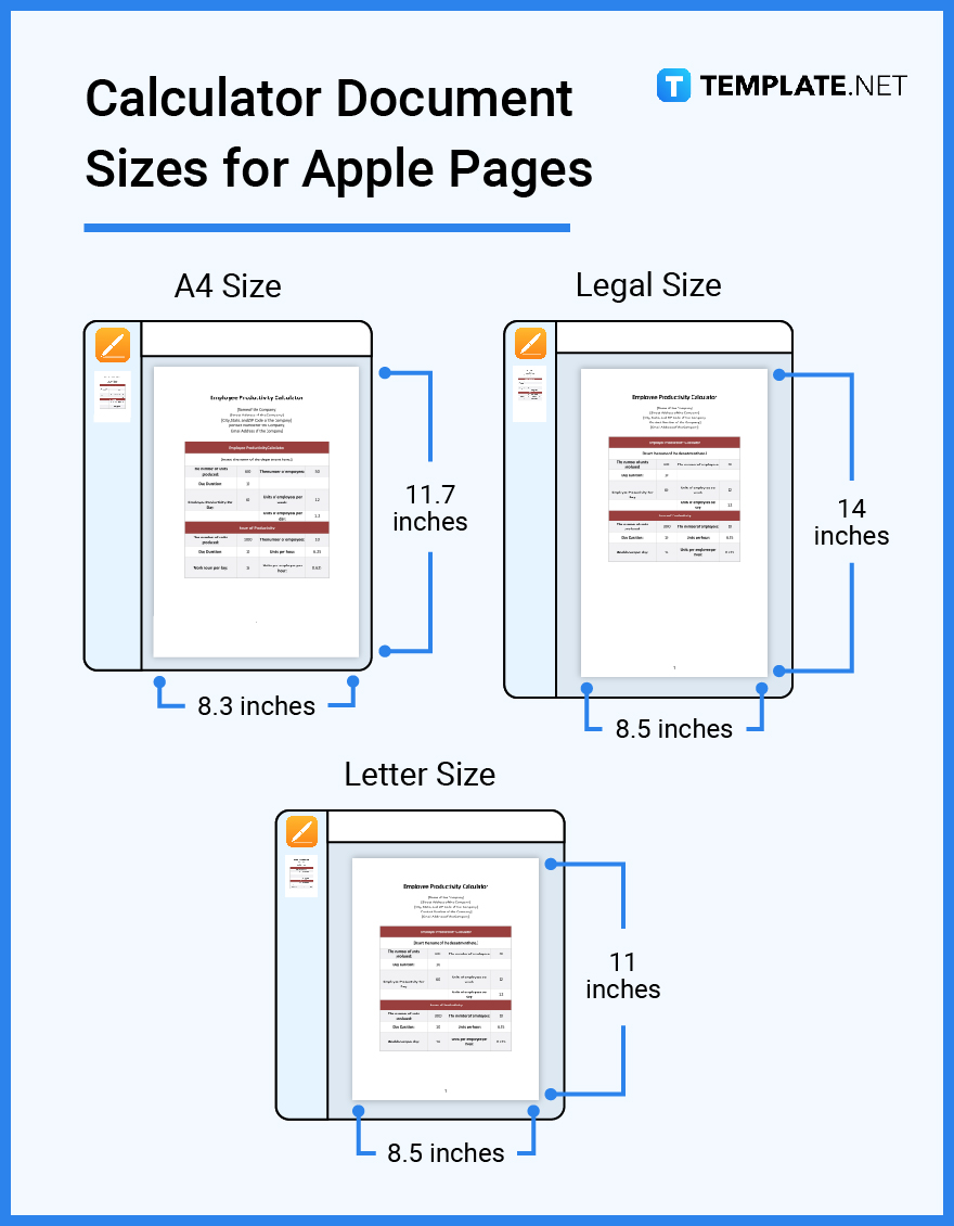calculator document sizes for apple pages