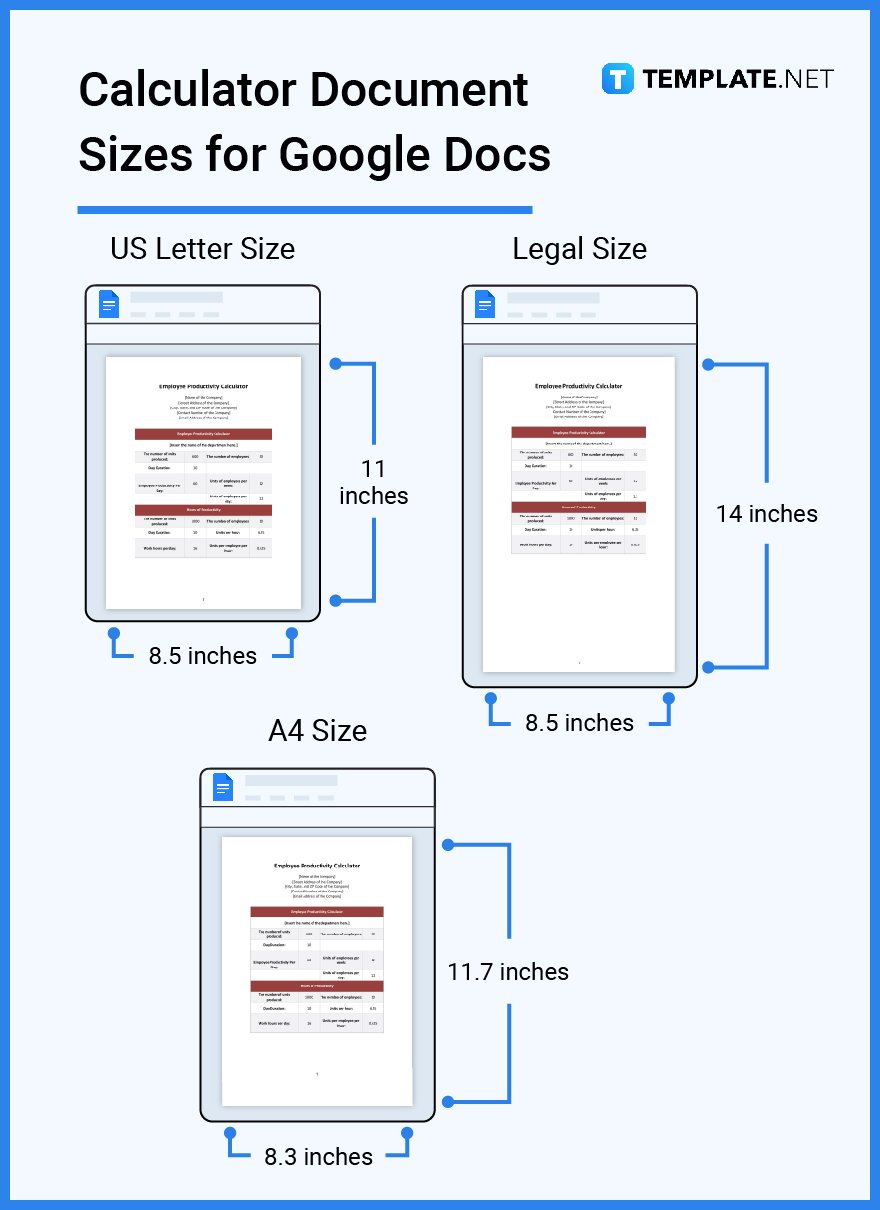 calculator document sizes for google docs