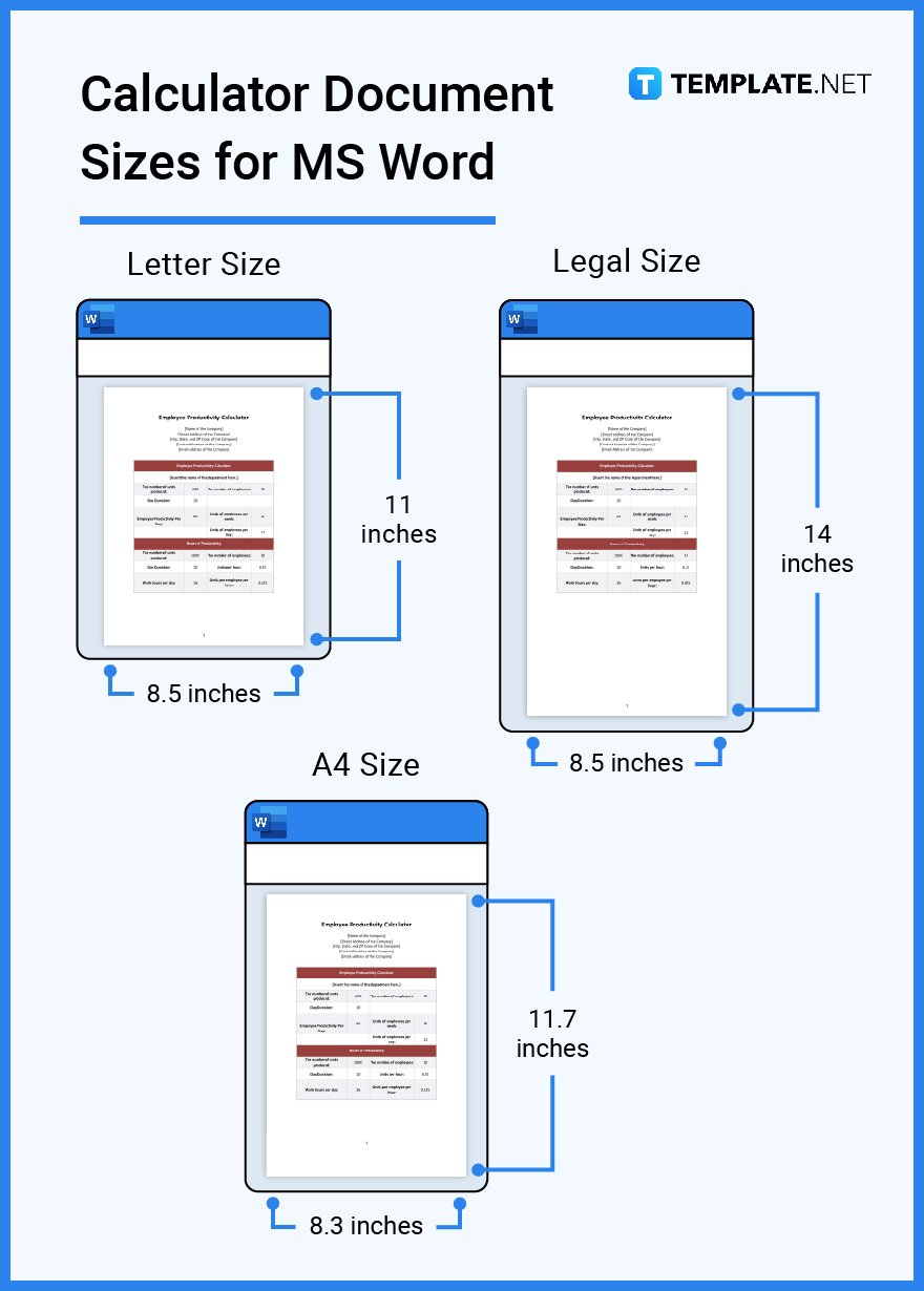 calculator document sizes for ms word