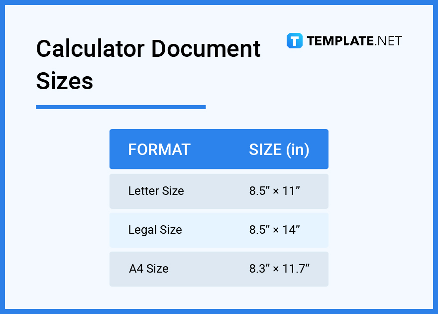 calculator document sizes