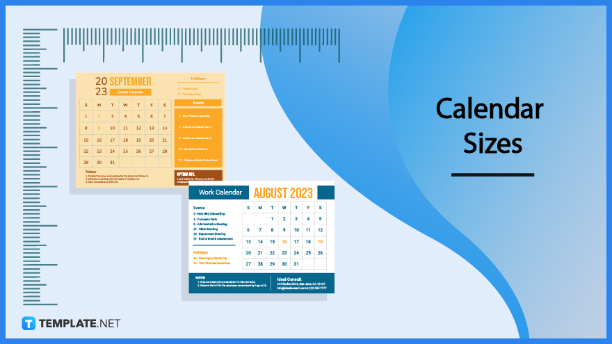 Table Calendar Sizes