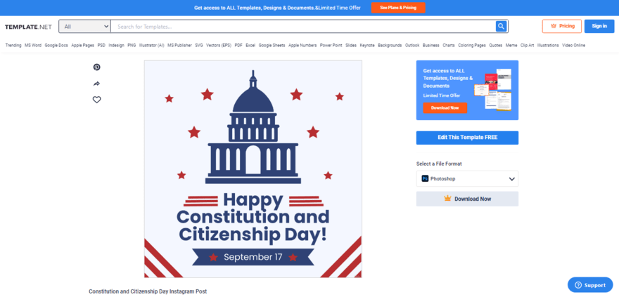 choose a stunning constitution and citizenship day instagram post template
