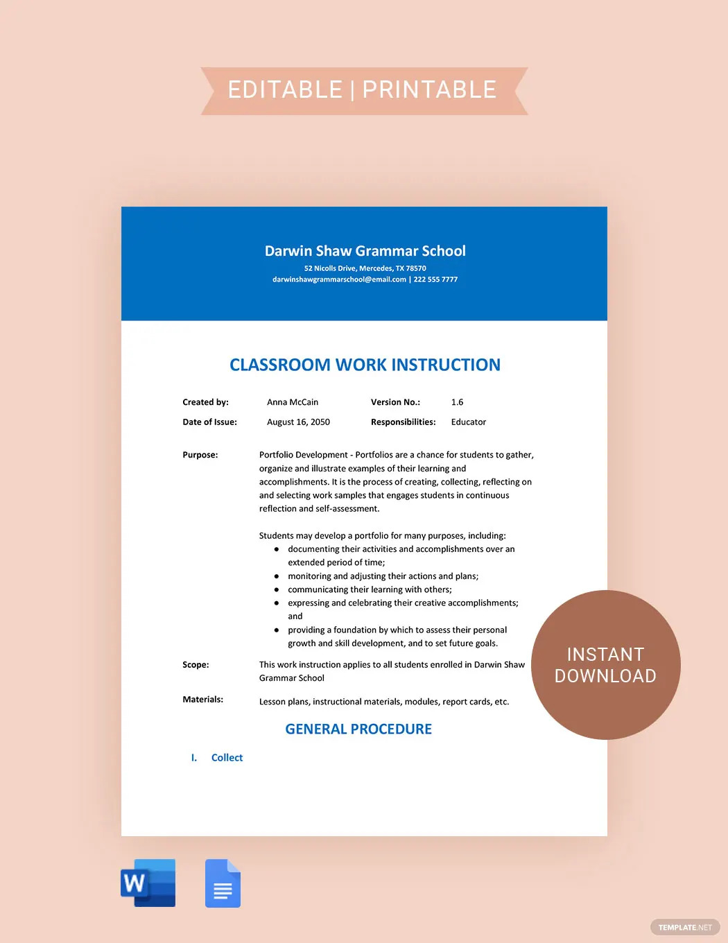 classroom work instruction ideas and examples