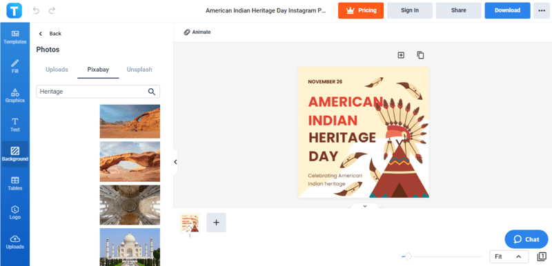 customize the background of the american indian heritage day template