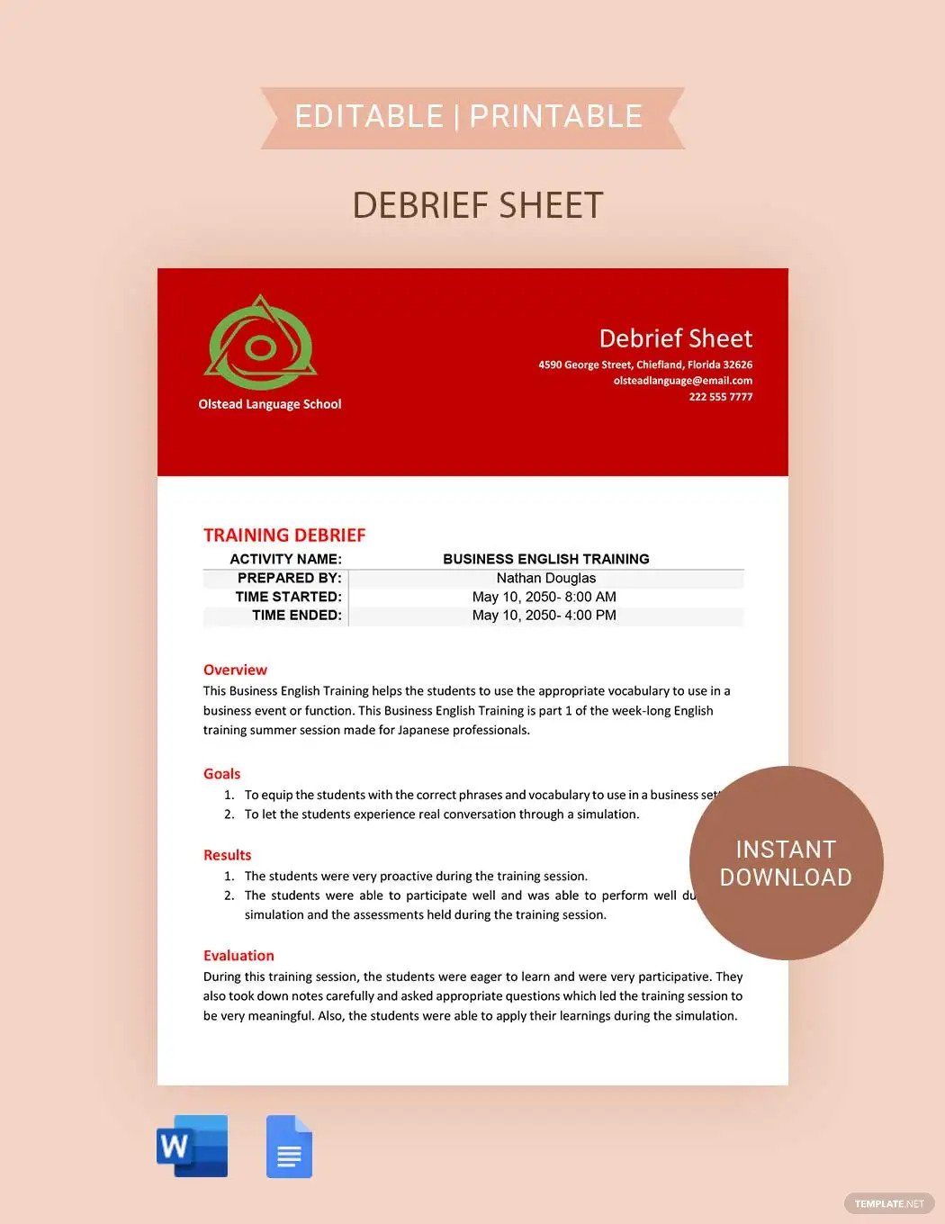debrief sheet ideas and examples