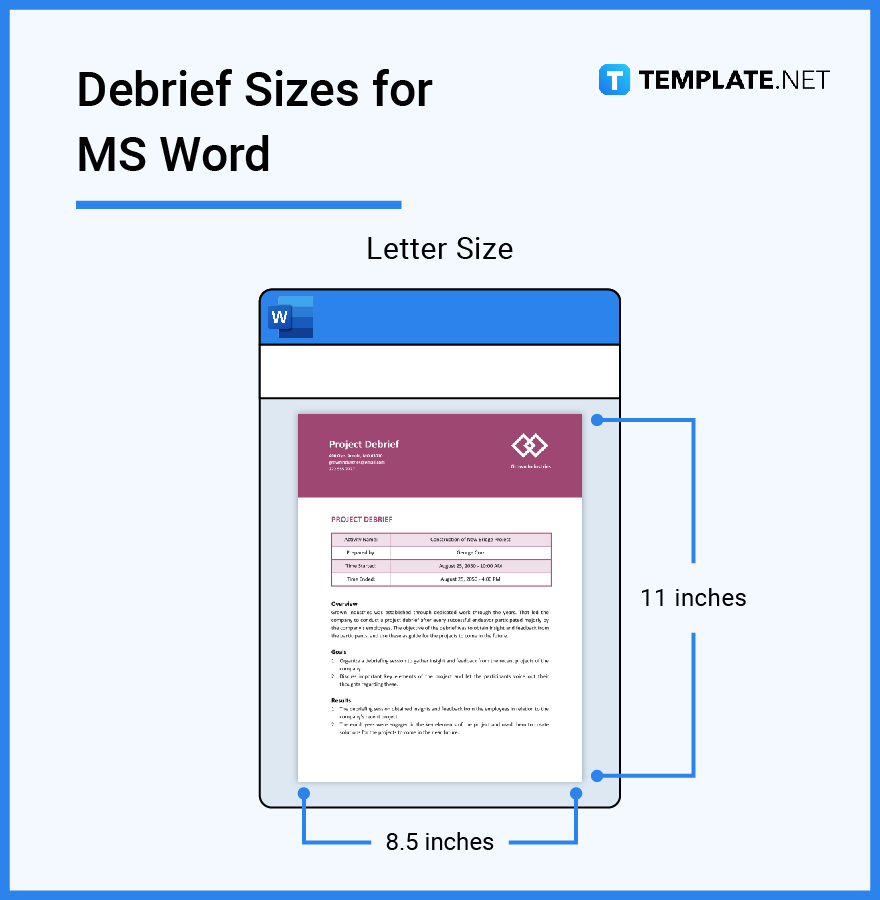 debrief sizes for ms word