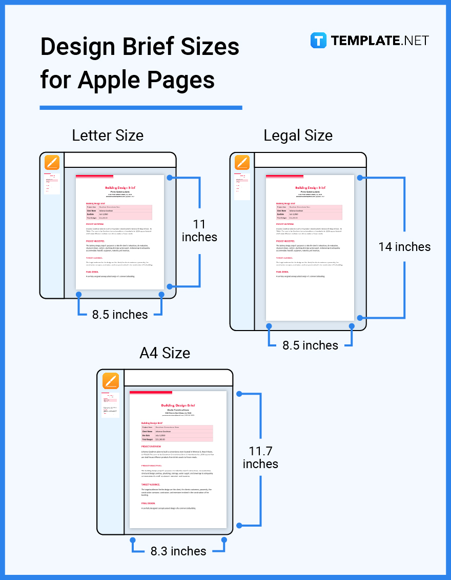 design brief sizes for apple pages