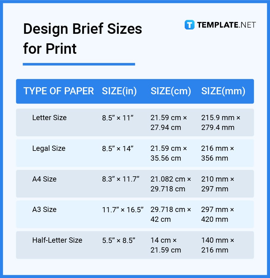 design brief sizes for print