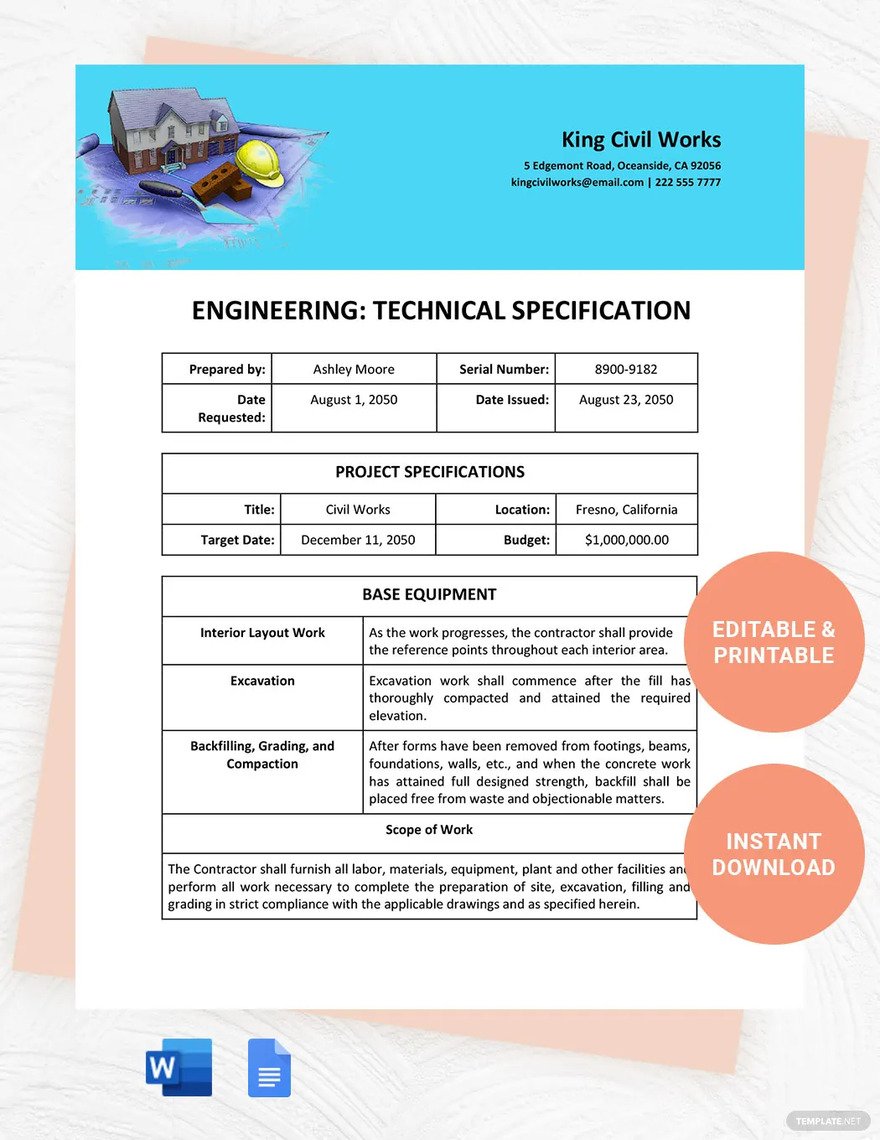 engineering technical specification ideas and examples