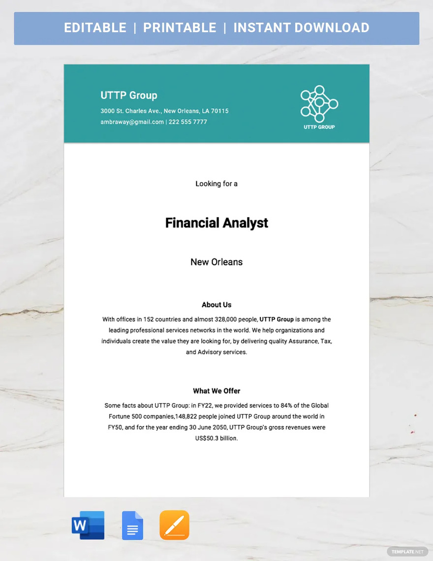 financial analyst job advertisement template ideas and examples