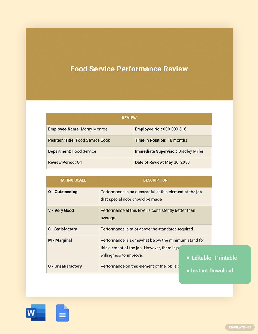 food service performance review