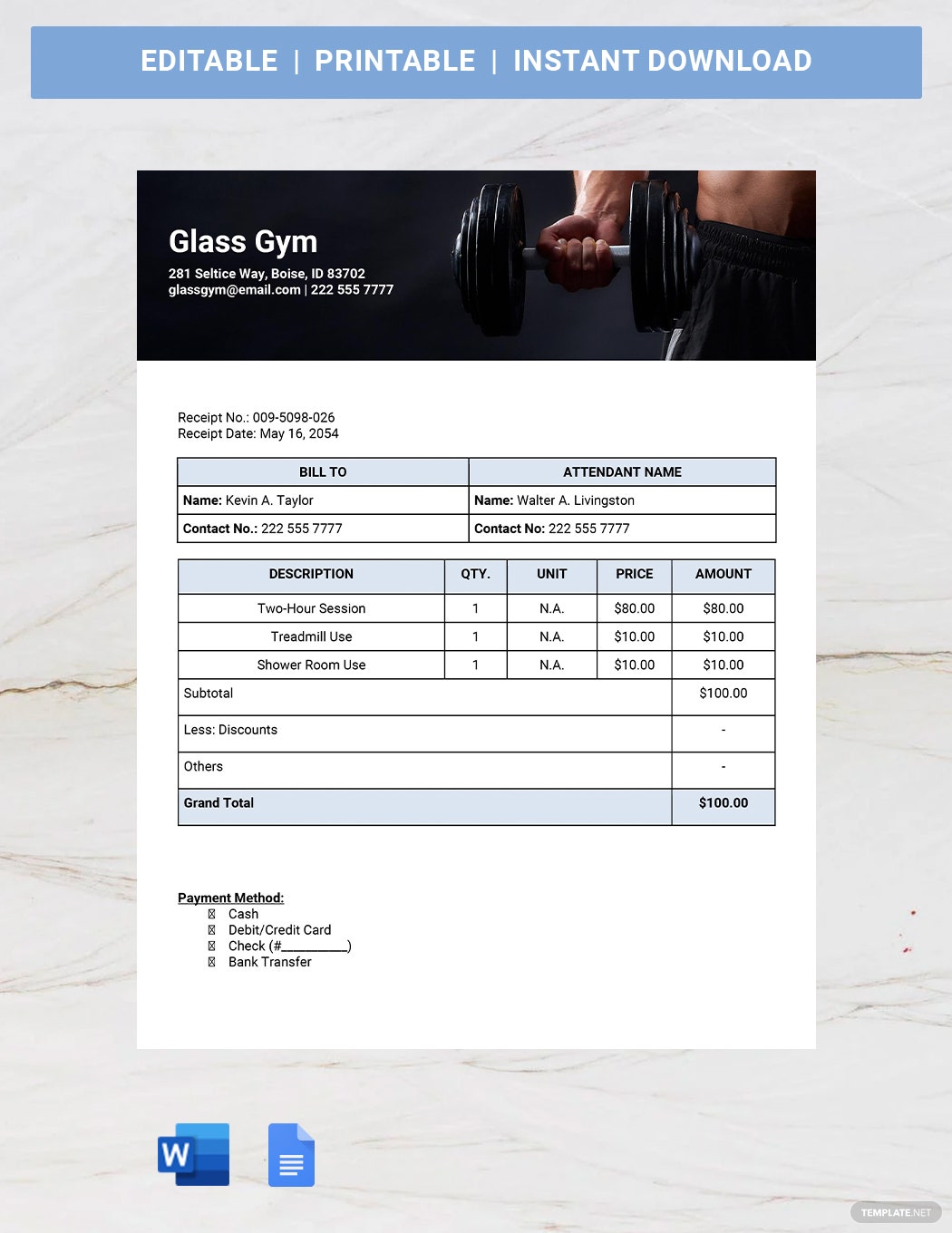 gym receipt book ideas and examples