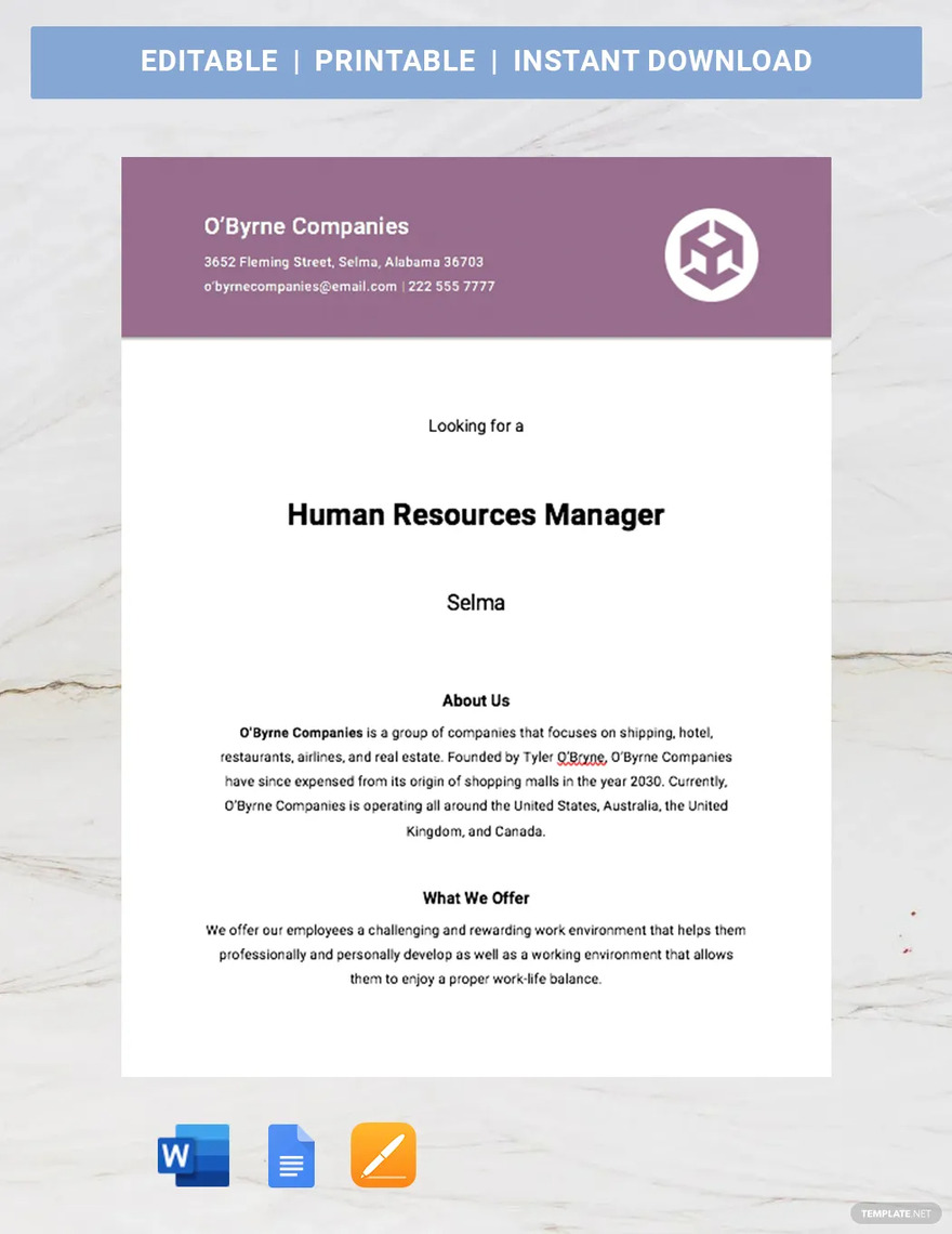 hr manager job advertisement template ideas and examples