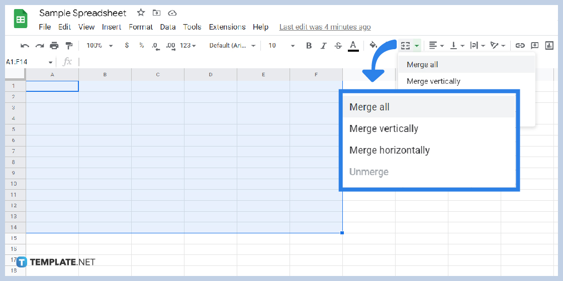how to merge combine cells in google sheets step
