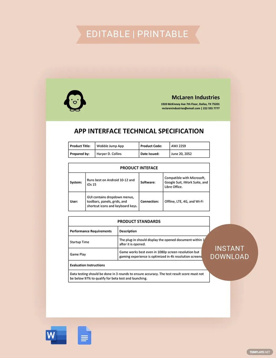 interface technical specification ideas and examples