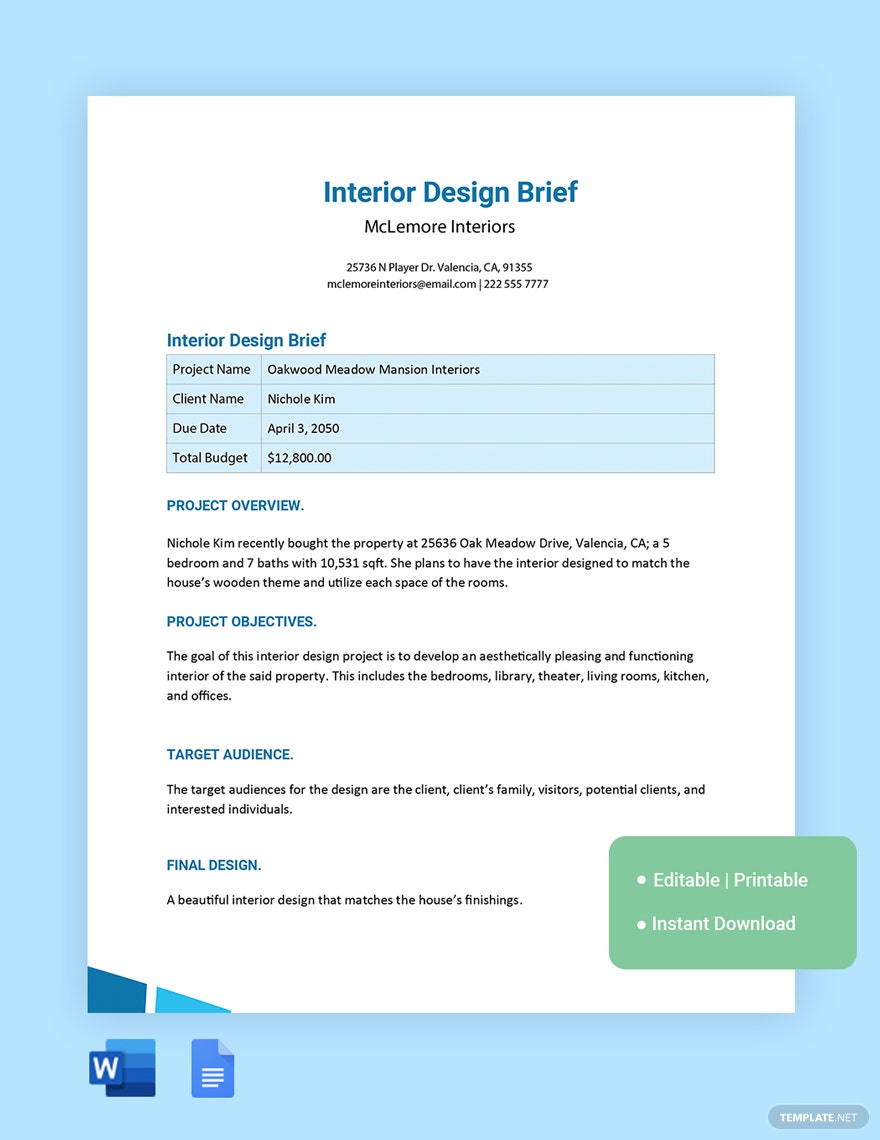 interior design brief ideas and examples
