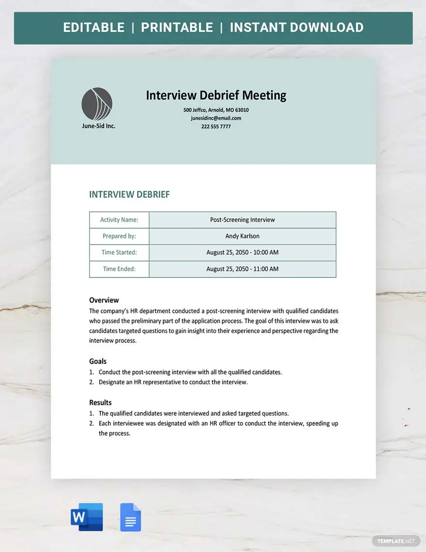 interview debrief meeting ideas and examples