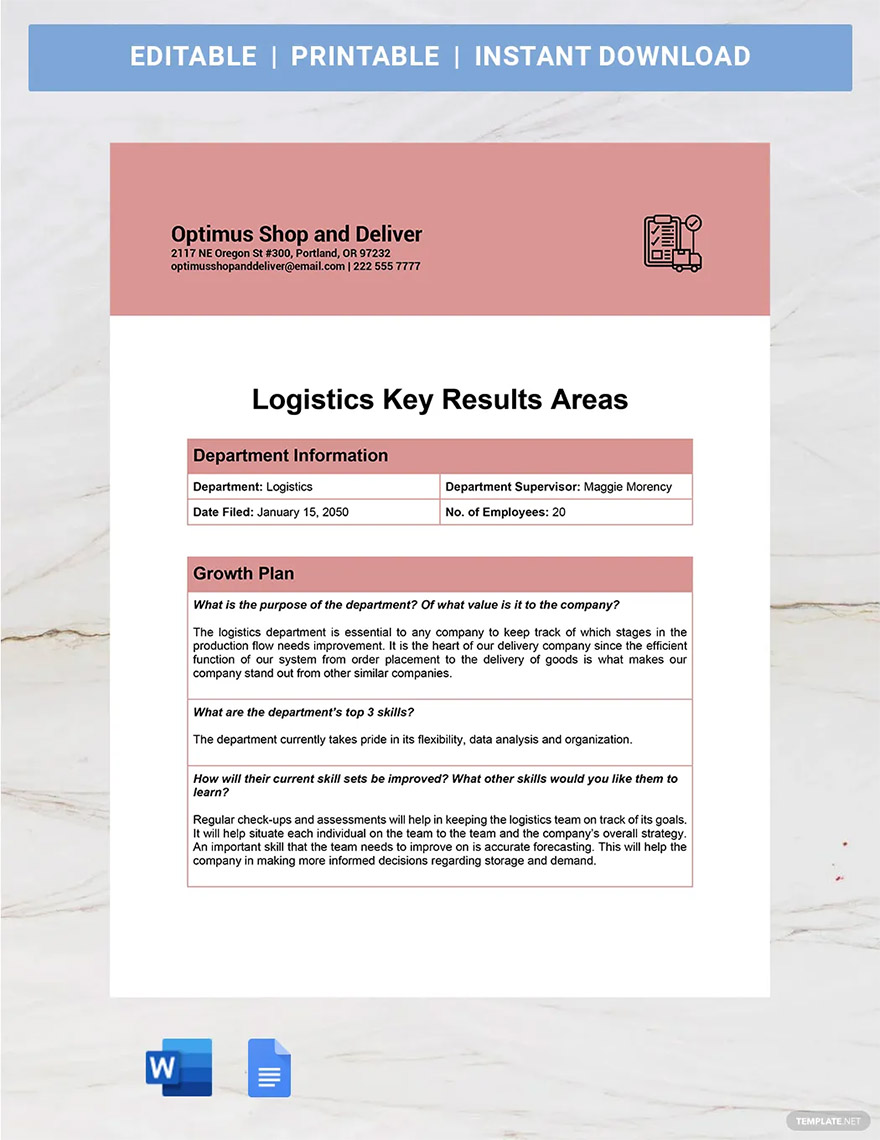 logistics kra ideas and examples