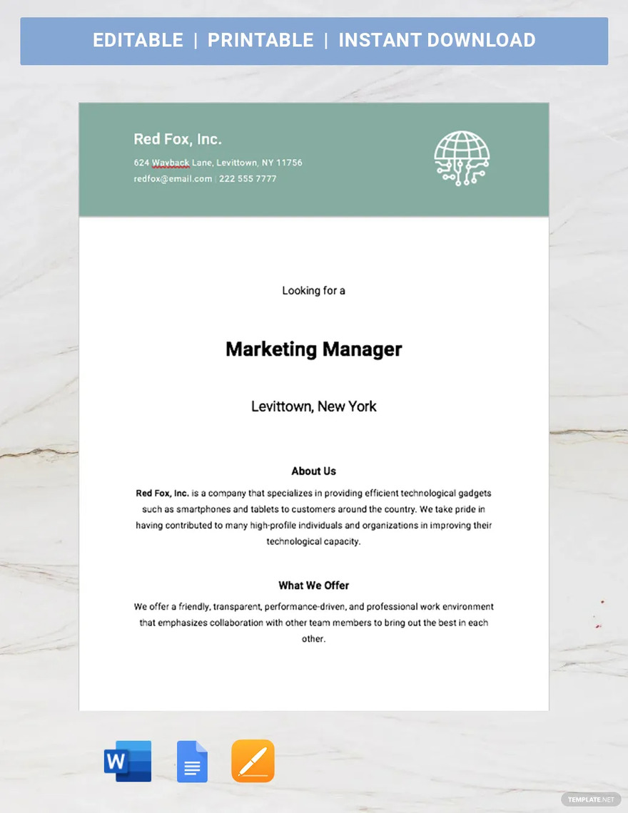 marketing manager job advertisement template ideas and examples